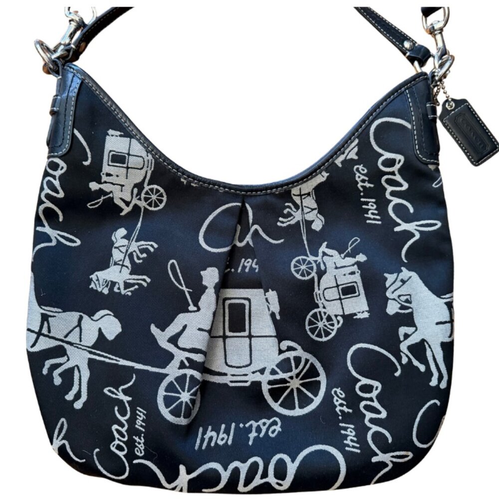 Coach Vintage Horse And Carriage F14480 Hobo Shoulder Bag & Matching Pouch Black - Picture 3 of 13